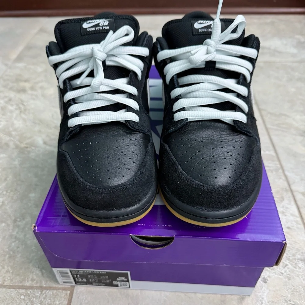 Nike SB Dunk Low Pro in Black and White with Gum Sole